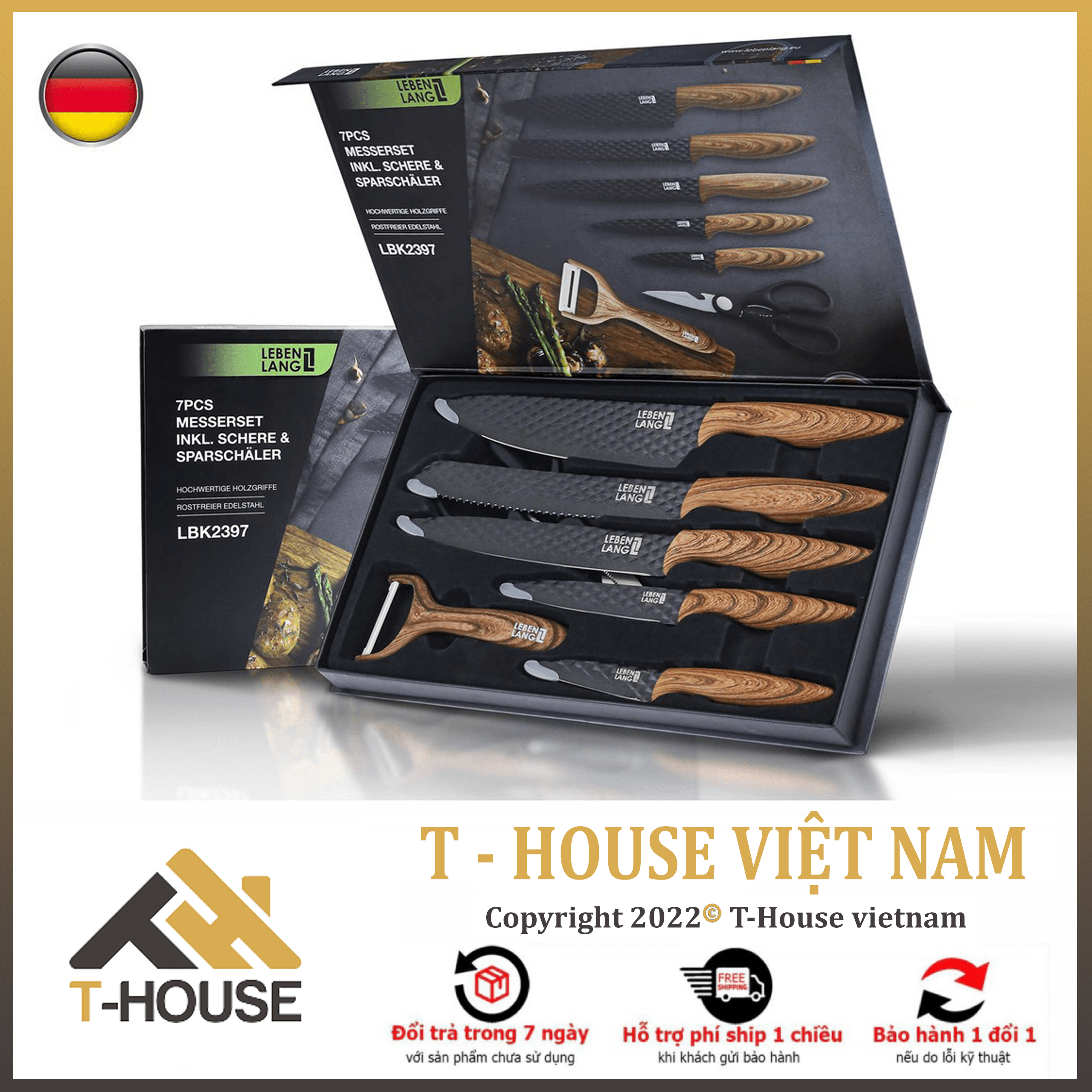 BÁO GIÁ Dao Làm Bếp Đức | Shopee Lazada Sendo Tiki mới nhất 44 Bộ dao nhà bếp 7 món Lebenlang chính hãng Đức làm từ thép không gỉ, chống dính đạt tiêu chuẩn an toàn