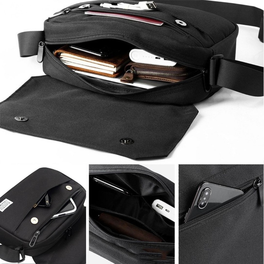 Túi đeo chéo nam mini vải canvas bền bỉ phong cách unisex Hàn Quốc TC87