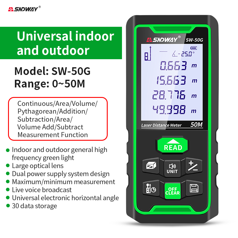 Sndway máy đo khoảng cách máy đo khoảng cách 120m 100m 70m 50m máy đo khoảng cách điện tử roulette kỹ thuật số