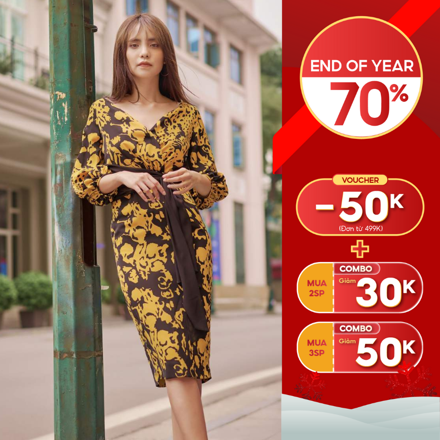 [Voucher 15% MOV 199K cap 100K Đầm lụa thắt eo HeraDG - SDP20037