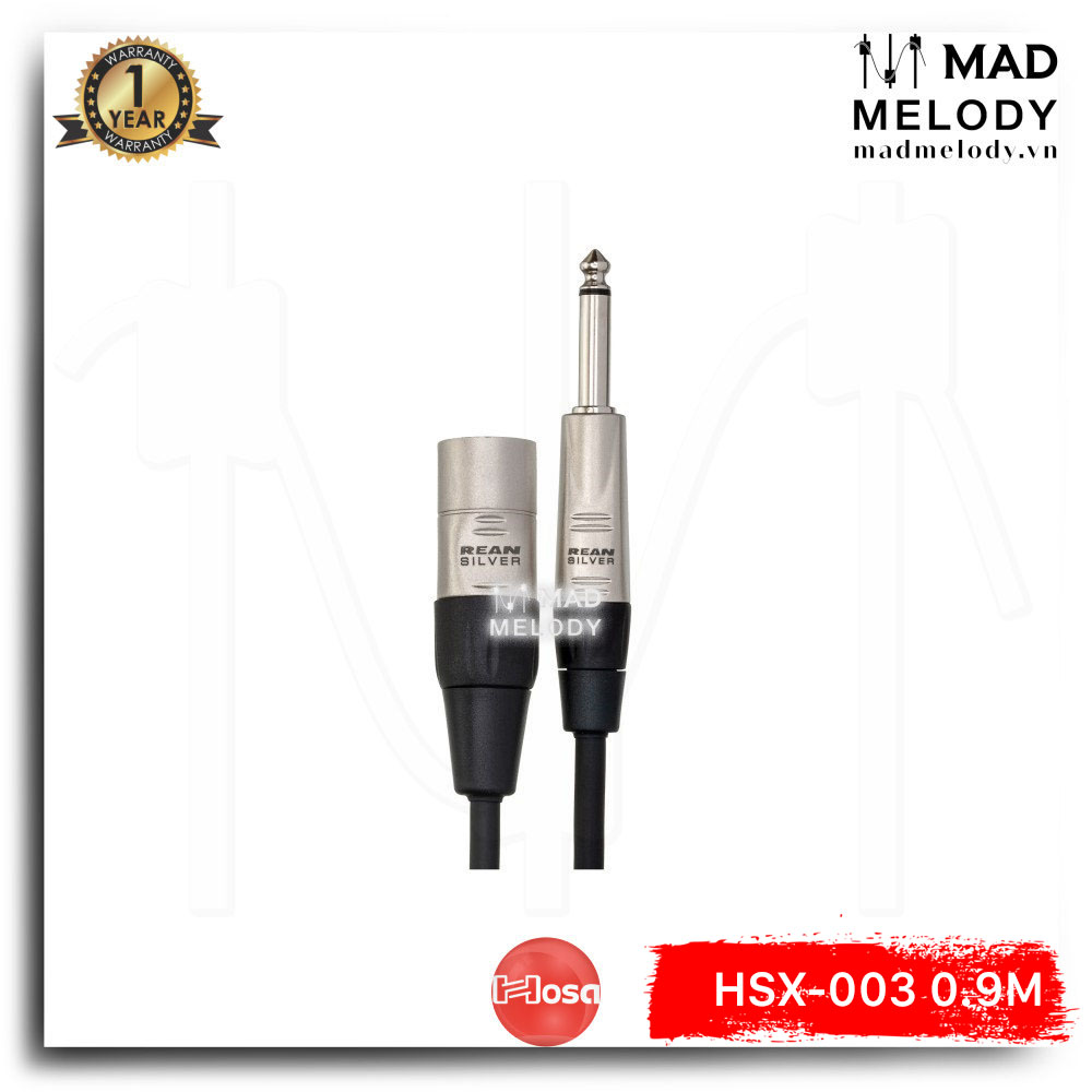 Hosa Pro Balanced Interconnect HSX-003 (0.9m) (REAN 1/4in TRS - XLR3M) (Dây cáp loa kiểm âm soundcard DJ controller mixer 6ly 6.35mm đực canon XLR đực, Brand New)