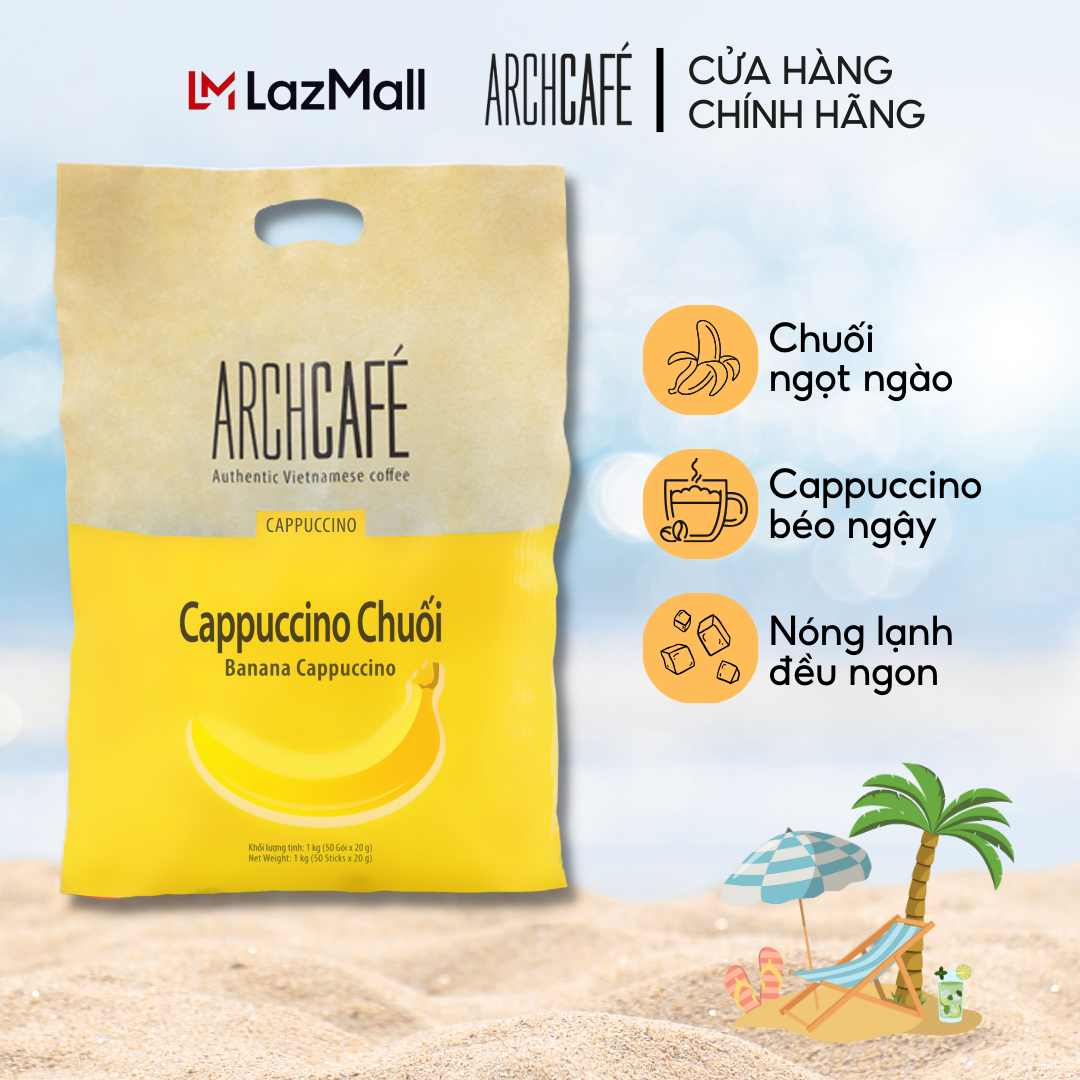 Túi Cà phê Cappuccino Chuối - Cafe hoà tan Archcafé (túi 50 gói x 20g)