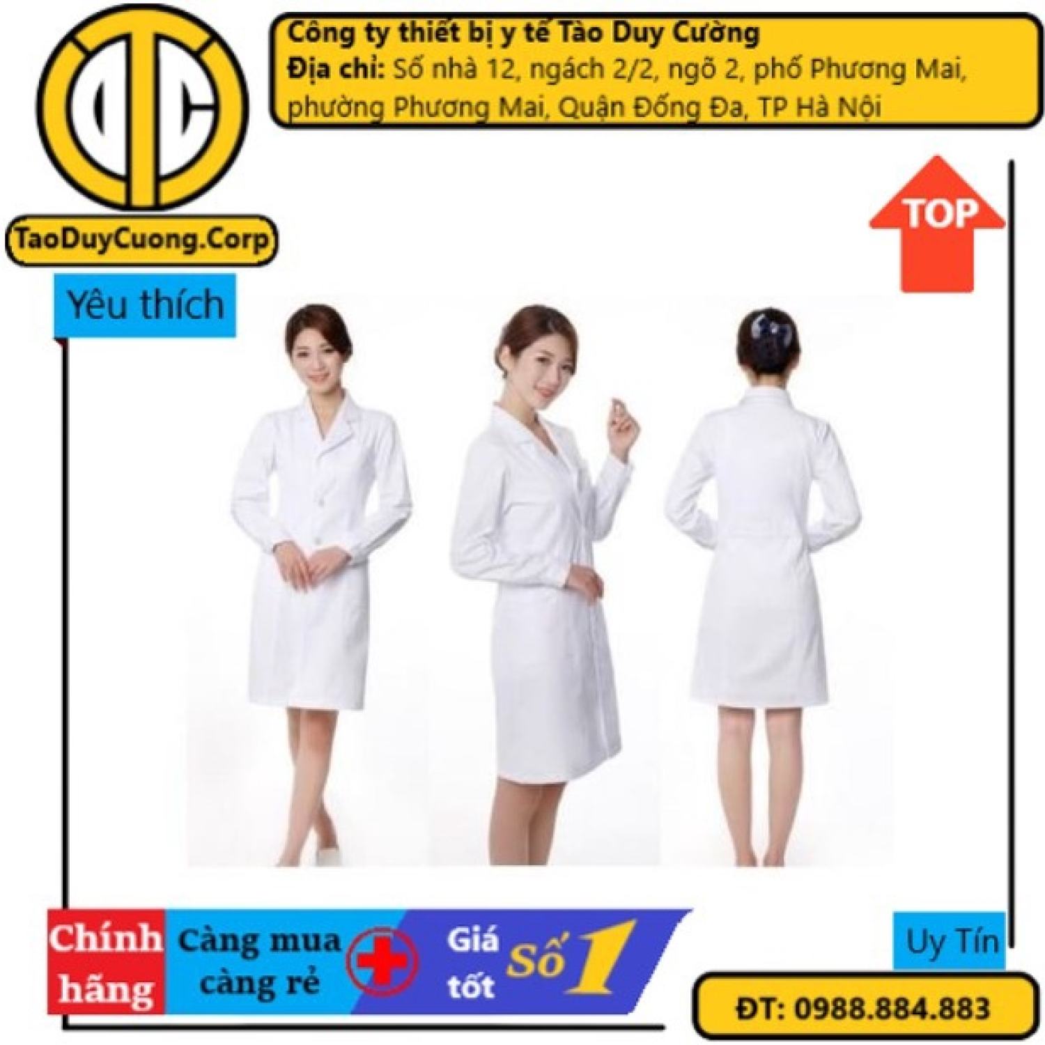 Áo blouse trắng - áo khoác blu bác sĩ, dượᴄ sĩ nam nữ tay dài dáng dài chất thô