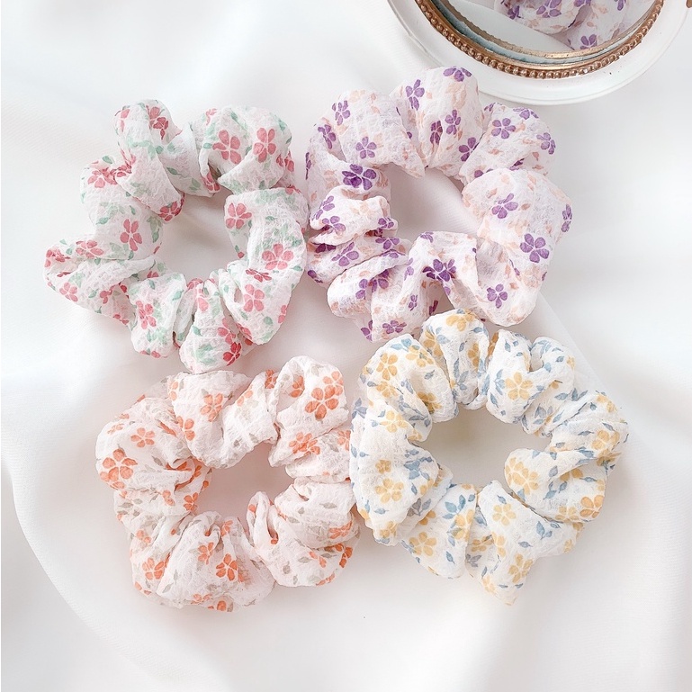 Cột tóc vải voan/lụa hoa The little Bownie Scrunchies