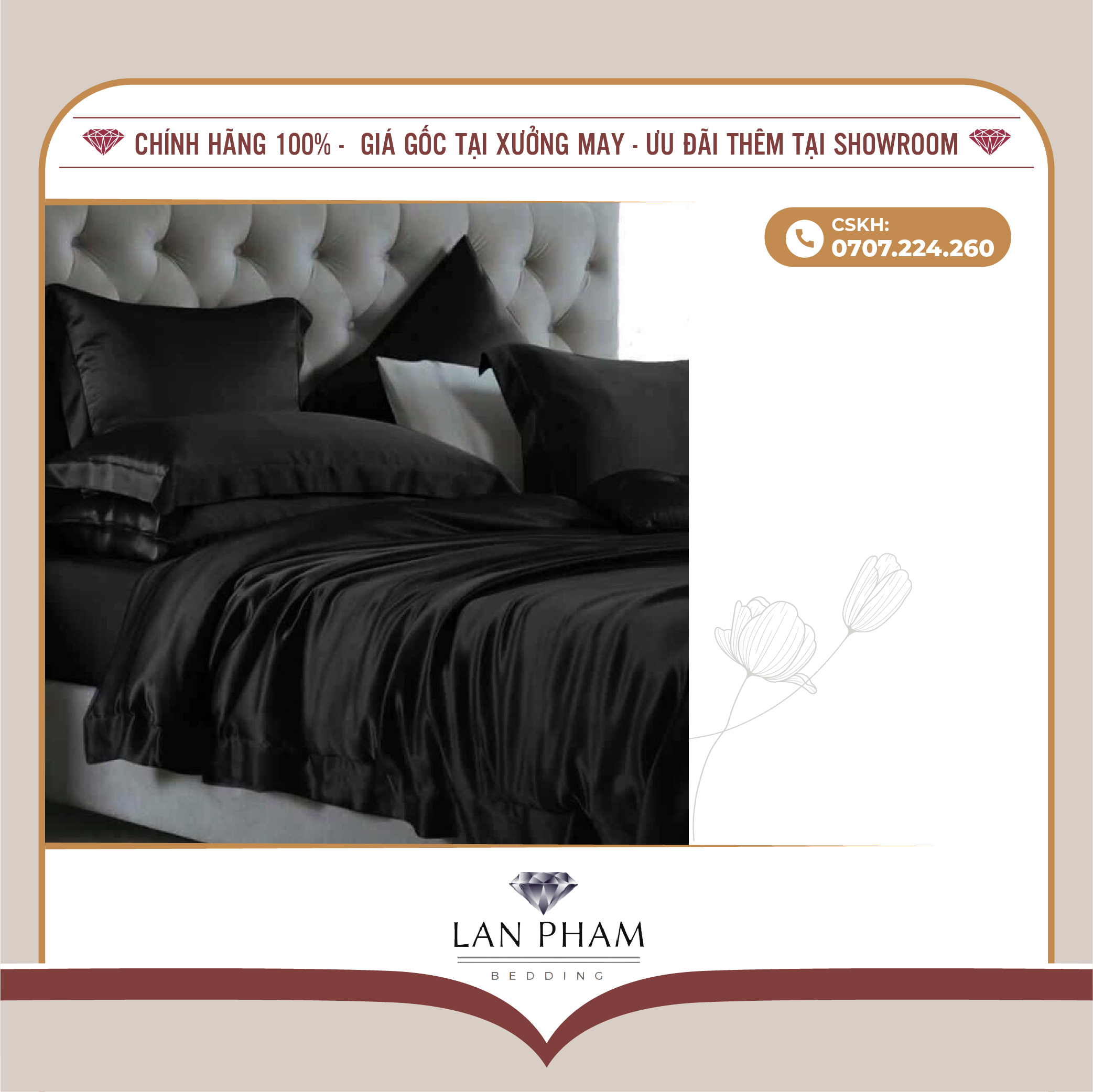 GA - DRAP GIƯỜNG LẺ PHI LỤA ĐEN LAN BEDDING