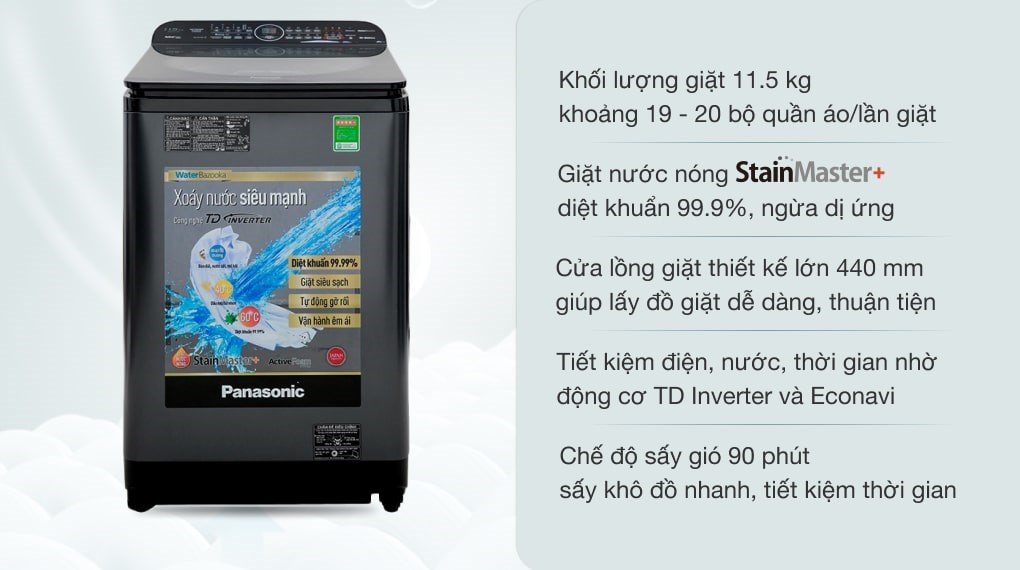 [TRẢ GÓP 0%] Máy giặt Panasonic Inverter 11.5 Kg NA-FD11VR1BV (Giá áp dụng giao tại HN, HCM& các tỉnh liên hệ shop)