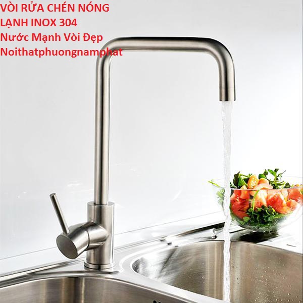 Vòi Rửa Chén Bát Nóng Lạnh Inox 304 và 2 Dây Nóng Lạnh quay 360 độ dùng cho 2 hộc chậu N4001 Fotar VÒI SỐ 7 KIỂU DÁNG ĐẸP KHÁCH THÍCH DÙNG