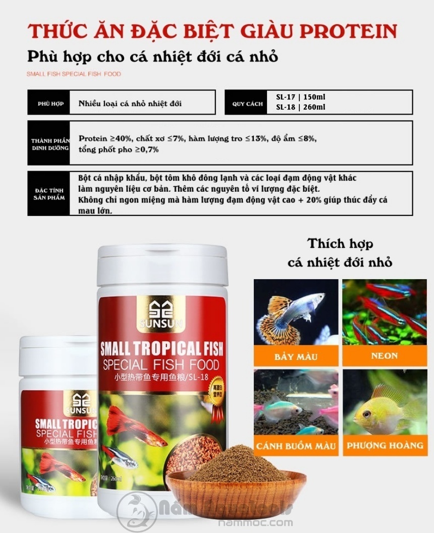 Thức ăn cao cấp dạng Cám SunSun - Thức ăn giành cho cá nhỏ, cá thuỷ sinh