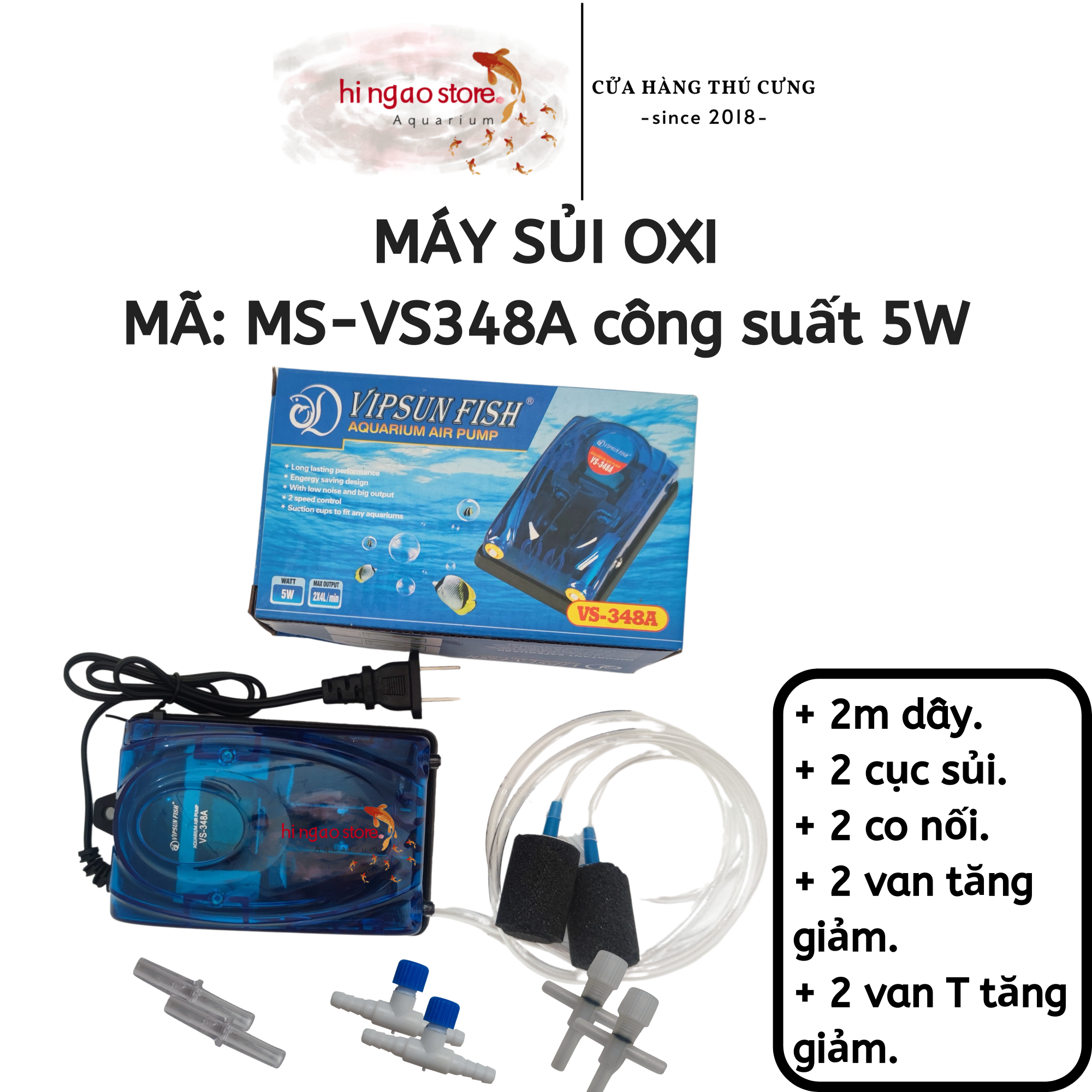 [TẶNG DÂY-VAN-CỤC SỦI] Máy sủi oxy VIPSUN FISH - Máy oxy, máy sục oxy, máy bơm oxy (2)- Phụ kiện cá cảnh | Hingaostore.