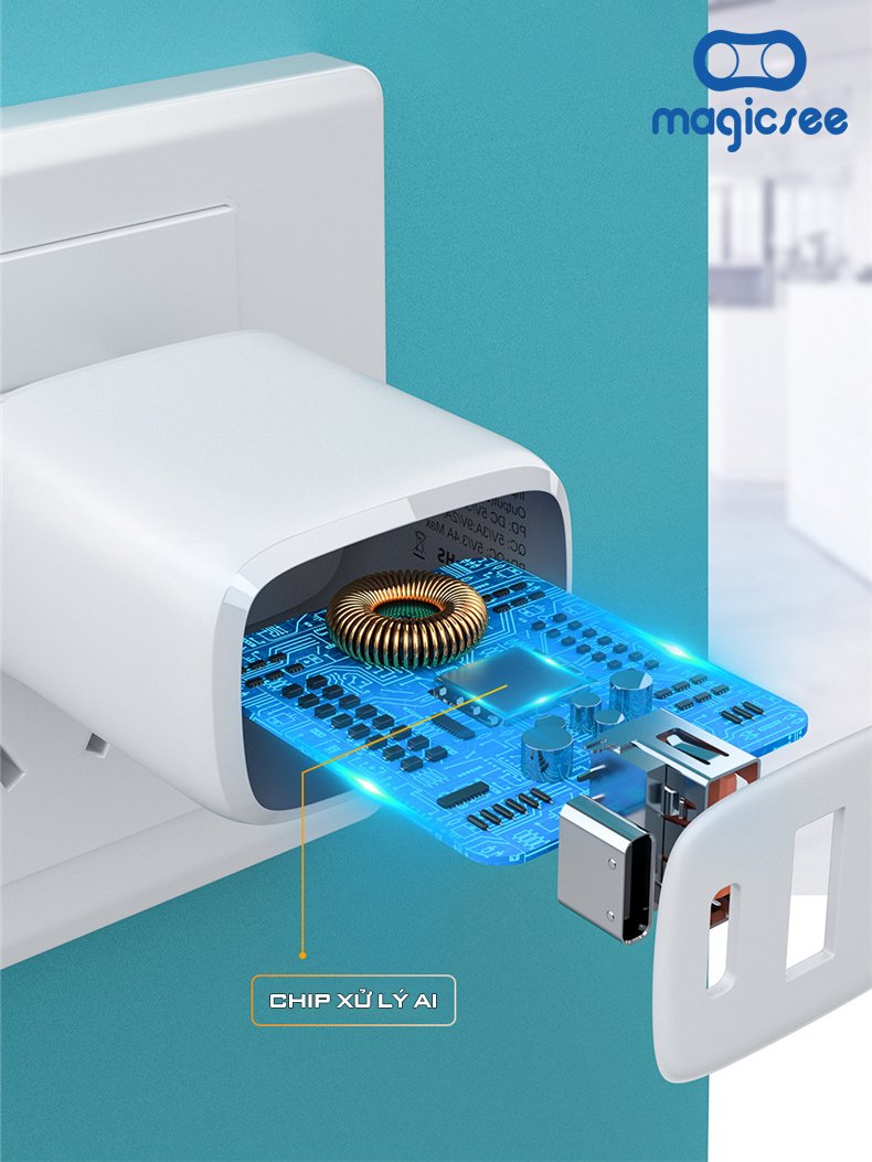 Củ sạc nhanh PD20W Magicsee E1 QC3.0 , tối đa 20W , 2 cổng USB và Type C