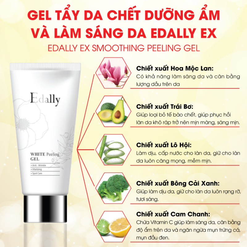Gel tẩy da chết trắng da, sạch mụn cám, mụn cám dưỡng ẩm và làm sáng da Edally - Smoothing Peeling Gel