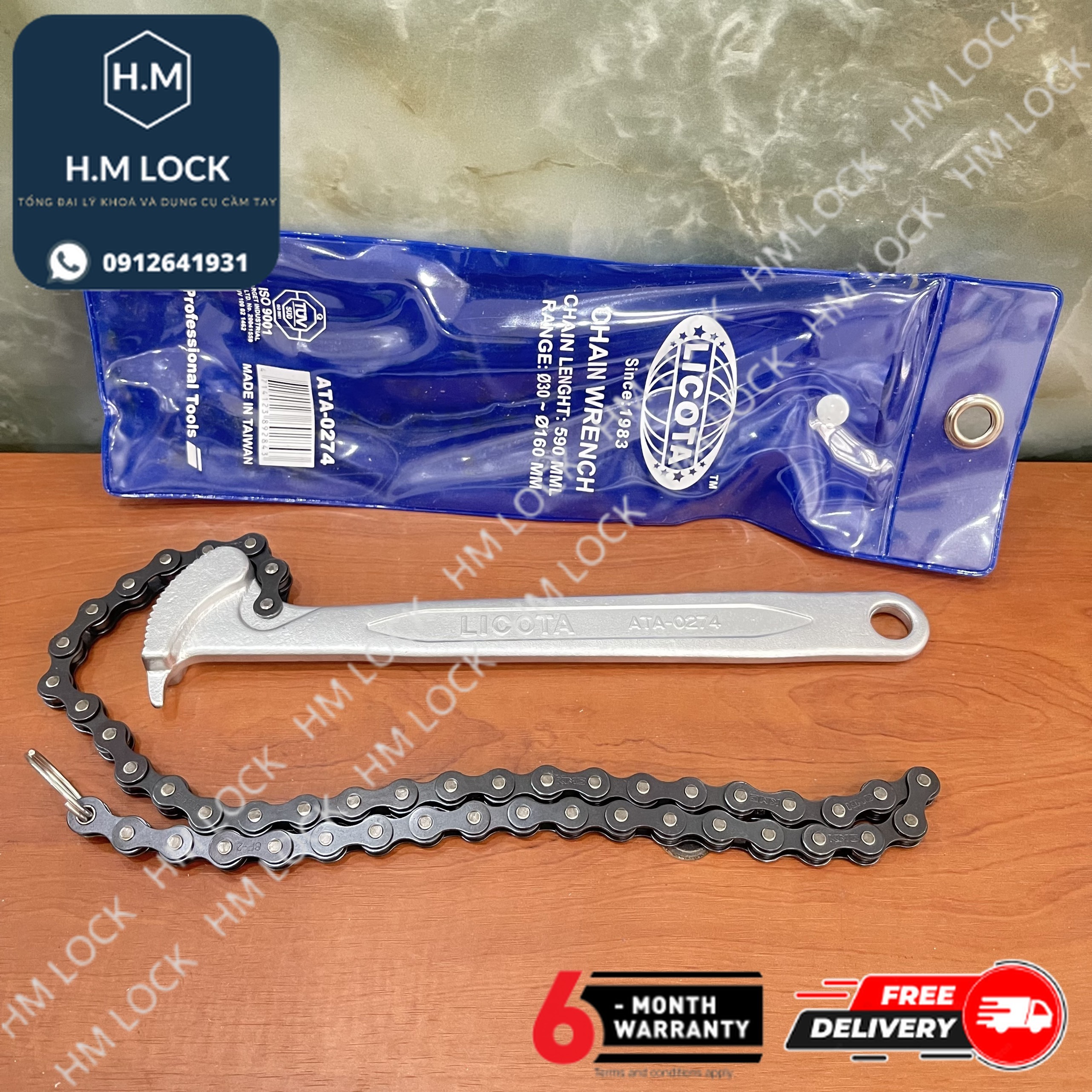 Mỏ lết dây xích licota cao cấp - tùy chọn size 9, 12, 20 inch - thép cr-v siêu cứng, không gỉ cao cấp - hm lock