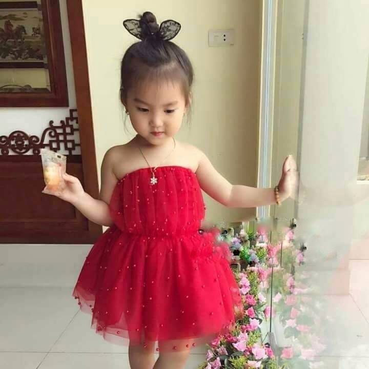 [HCM]Đầm Công Chúa Nơ Đính Kim Sa Bé Gái