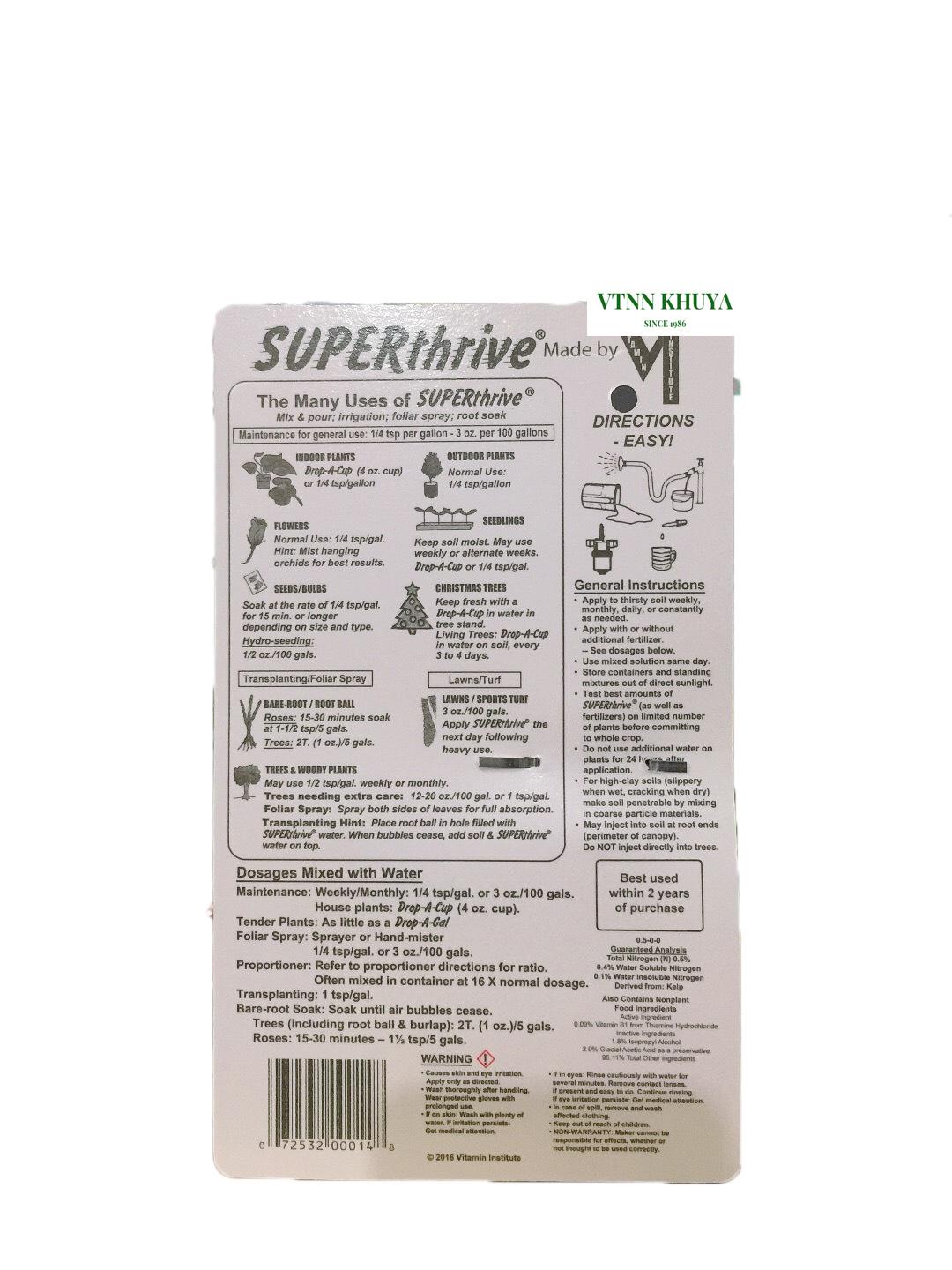 Phân bón kích thích sinh trưởng Superthrive Hoa kiểng và lan 60ml Có tem