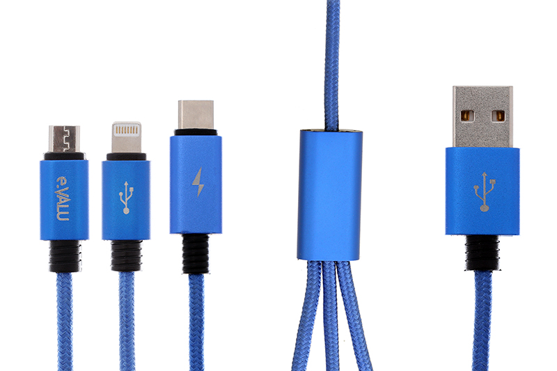 Cáp 3 đầu Lightning Type C Micro 1m eGHTsuSpa B Xanh
