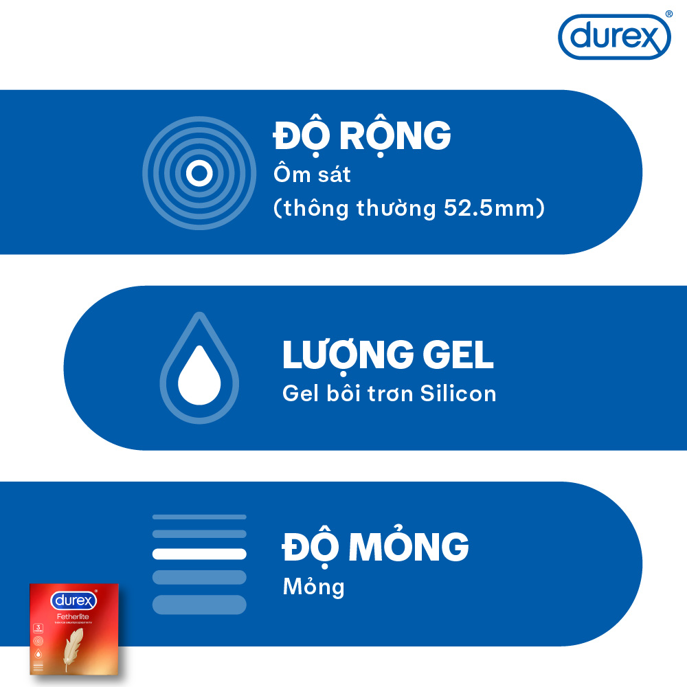 Durex Fetherlite Condoms Are Ultra-Thin, Size 52.5mm, 3 Packs/Box