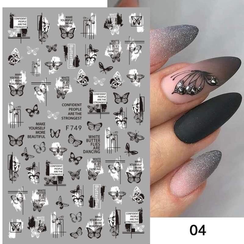 Sticker đen trắng dán móng siêu đẹp