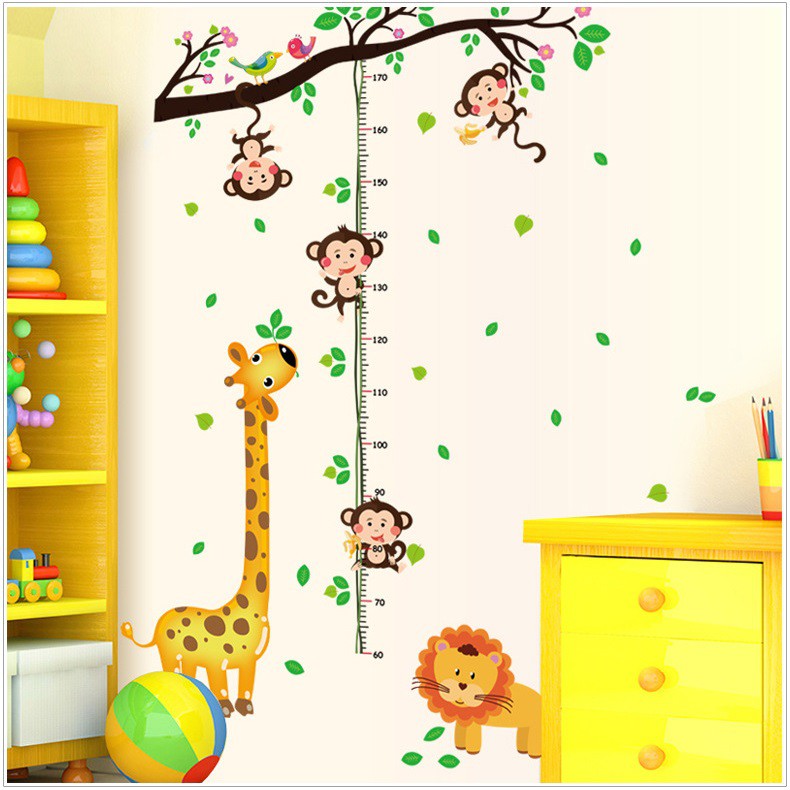[HCM]Decal Dán Tường Thước Đo Khỉ Con Đu Dây
