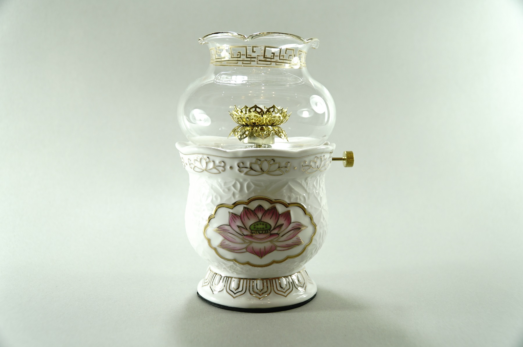 Đèn dầu thờ cúng gốm sứ bạch ngọc vẽ sen hồng cúng Phật đốt dầu lưu ly dầu hỏa - Nhiều cỡ