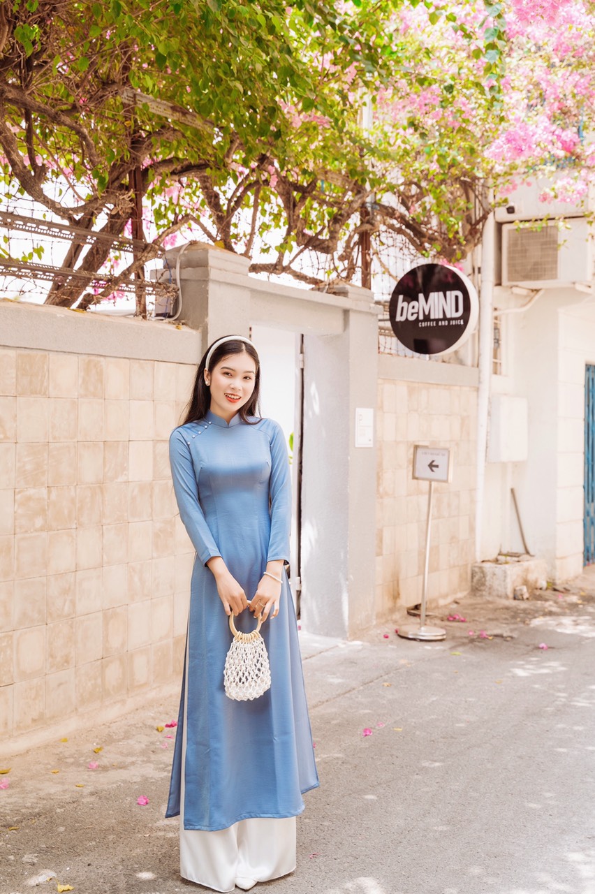 Áo Dài Cách Tân Lụa Tây Thi , Áo Dài Thụy Anh Xám Xanh (Áo Dài Thiết Kế Du Yên)