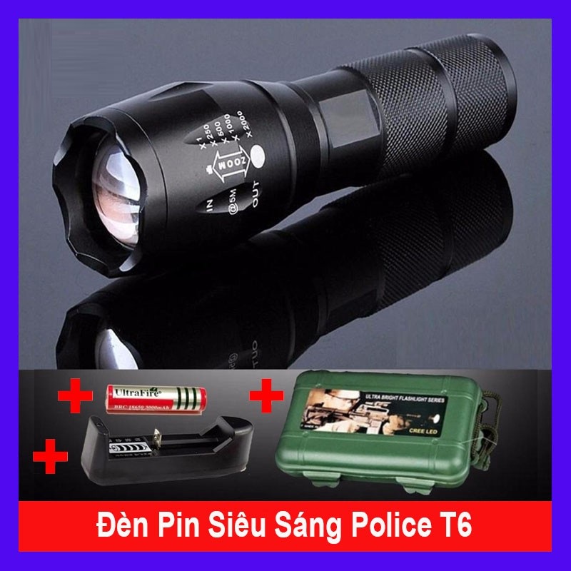 [HCM]ĐÈN PIN SIÊU SÁNG CÔNG NGHỆ NHẬT XML - T6 LED - Tặng Bộ sạc Pin sạc và Hộp Nhựa Chống Sốc