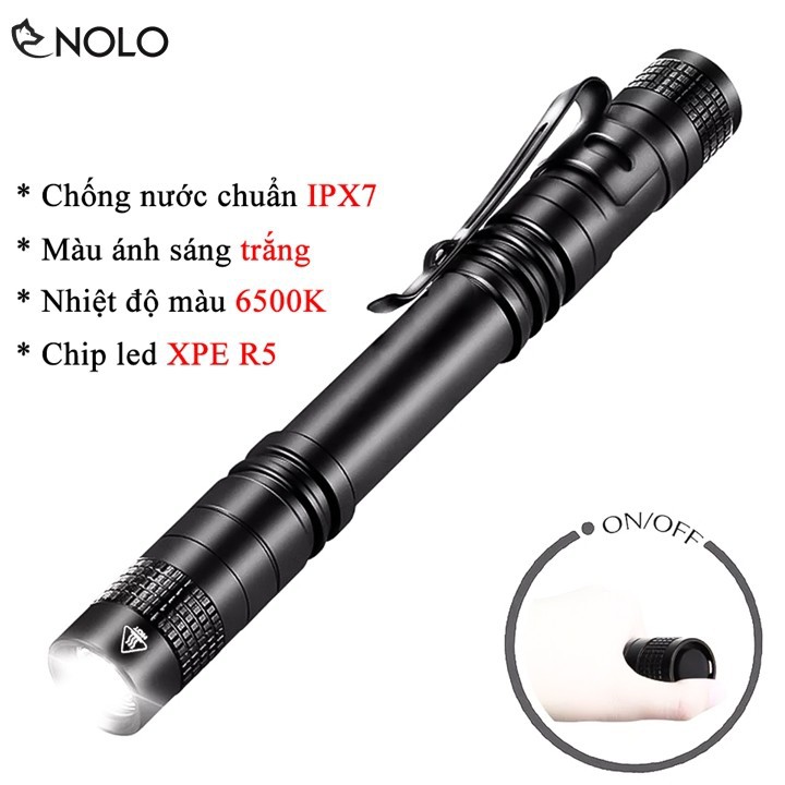 Đèn Pin Siêu Sáng Chip Led XPE R5 Model HBU049 Thân Hợp Kim Chống Nước Đạt Chuẩn IPX7 Dùng Nguồn 2 Viên Pin AAA