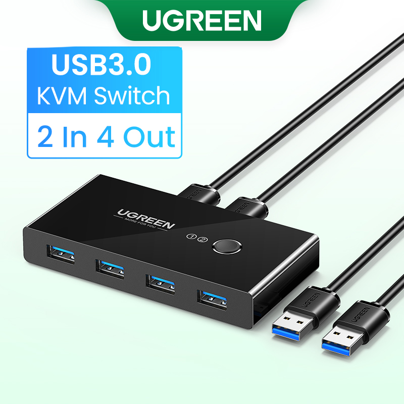 UGREEN USB 3.0 Switch Selector 4 Port 2 Computers Peripheral Switcher Adapter Hub for PC Printer Scanner Mouse Keyboard