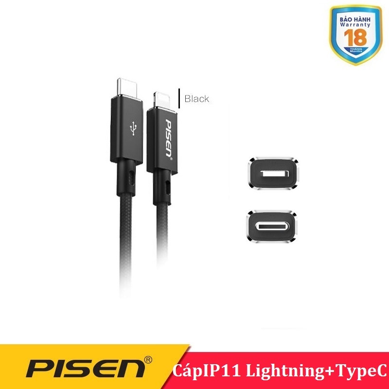 Cáp Pisen 18W - Cho Iphone 11 QC3.0 ( Cáp dây dù 3A Lightning&Type-C )