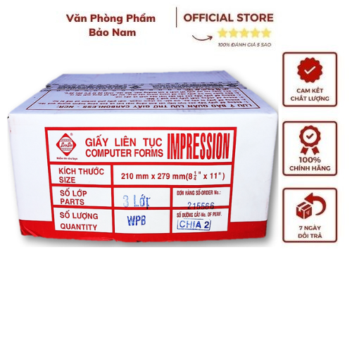 Giấy in liên tục 3 liên khổ 210 chia 2 khổ a5 - chính hãng liên sơn