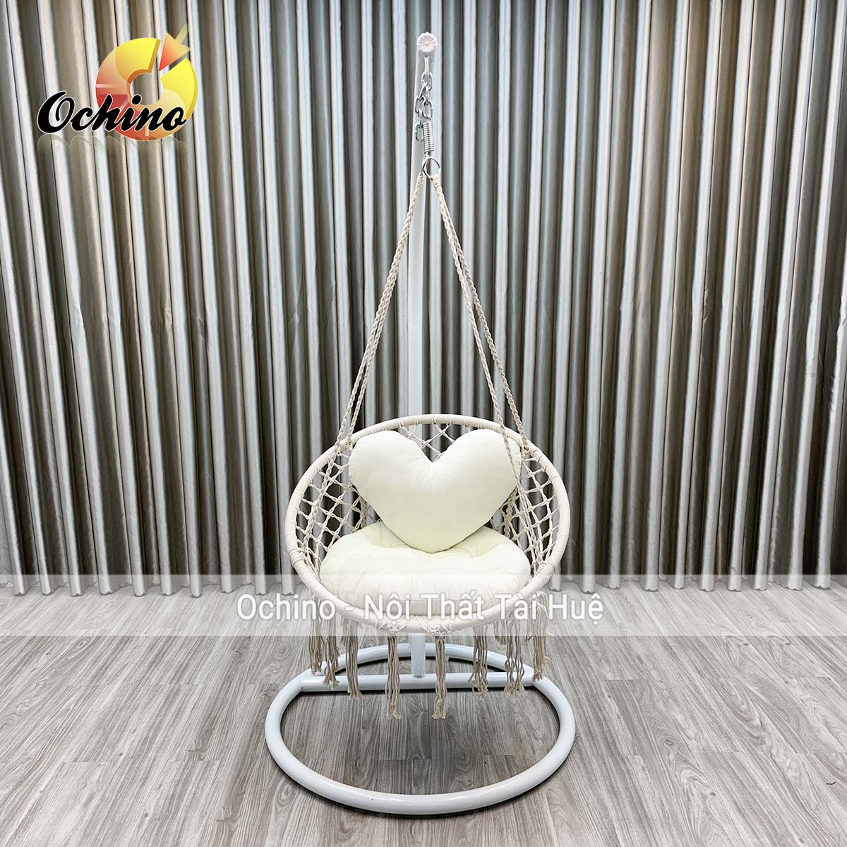 ( FREE SHIP ) Xích Đu Macrame Bắc Âu Đan Dây (Gồm cả Cần Treo và Đệm Gối trái tim)