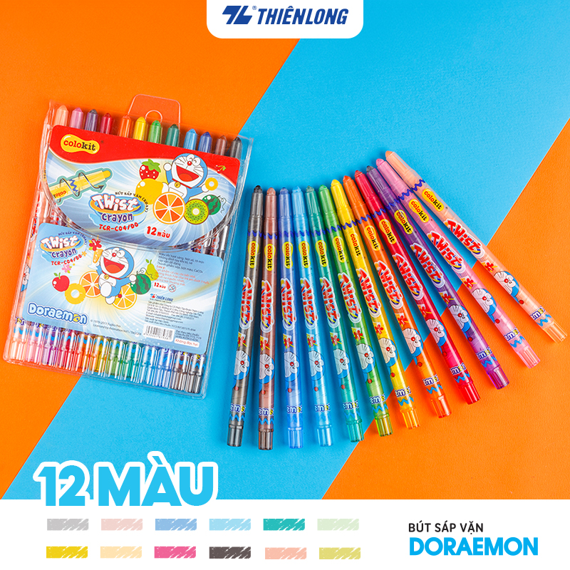Bút sáp vặn 12 màu colokit doraemon tcr-c04/do