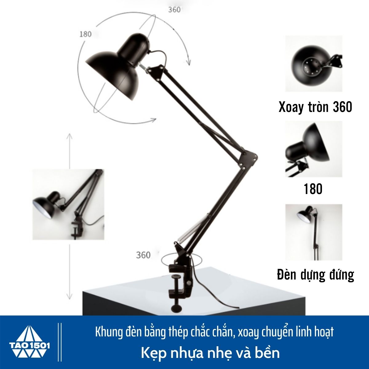 Đèn kẹp bàn học, làm việc, đọc sách PIXAR. Kẹp bàn chắc chắn. Bóng LED 7W chống cận Rạng Đông bảo hành 2 năm 1 đổi 1