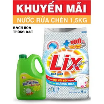 Bột giặt Lix trắng 5.5kg tặng can rửa chén sạch 1.5l