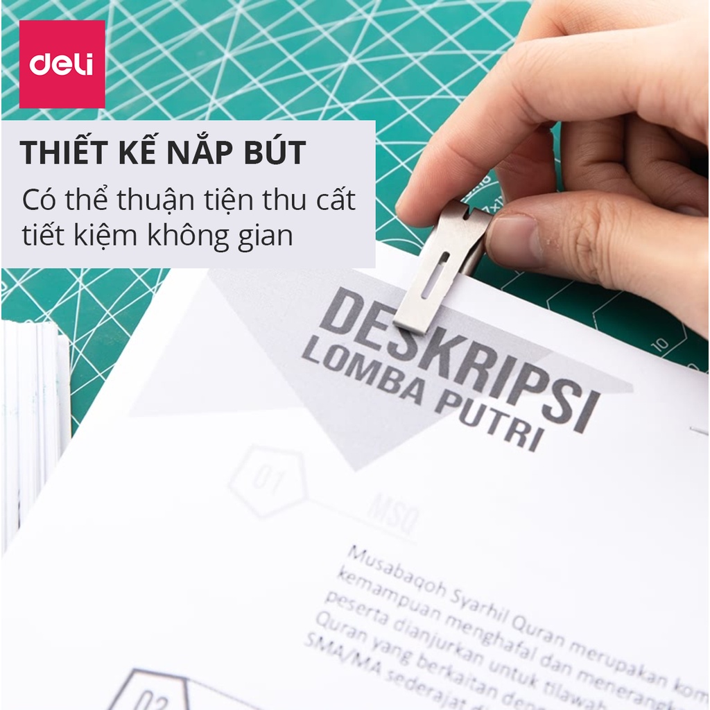 Dao rọc giấy Deli 2058 chất liệu kim loại với lưỡi thép SK5