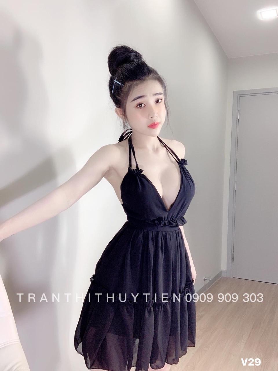Đầm yếm hở lưng áo cúp ngực-TH