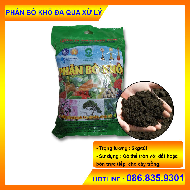 Phân bò khô đã qua xử lý không mùi bao 2kg