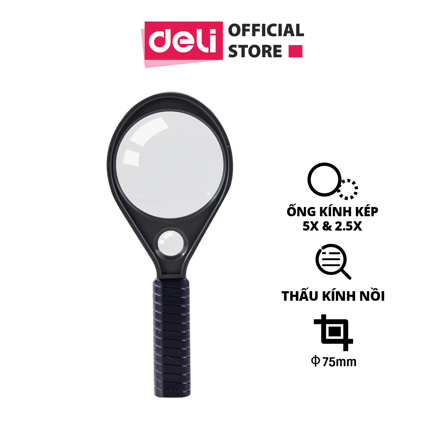 Kính lúp x2.5 Deli, Đen - 1 chiếc - E9090