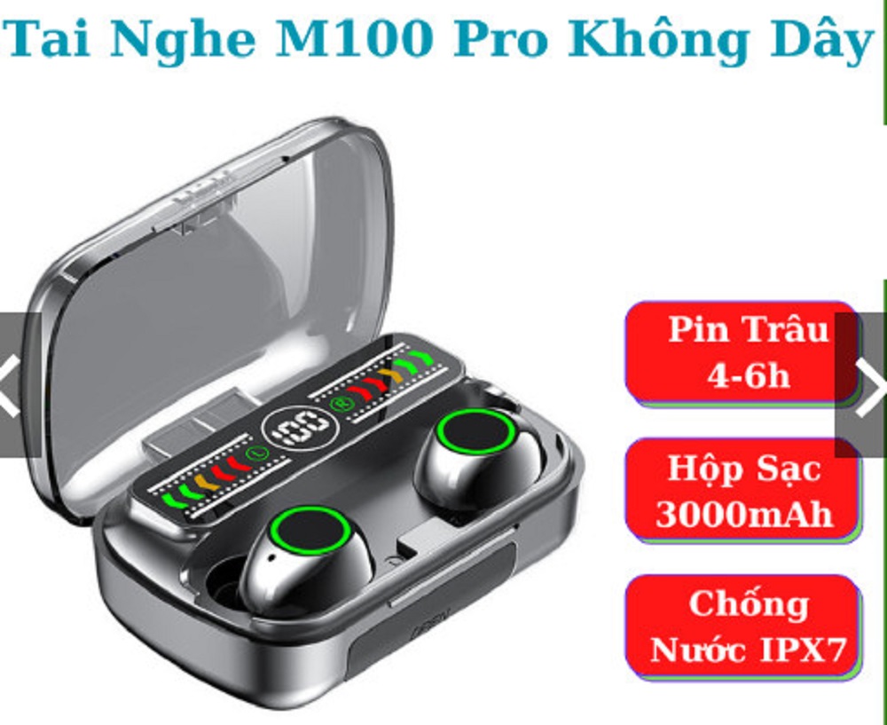 Tai Nghe Không Dây M10, M66 pro, M90 pro, M100 Bluetooth 5.3 TWS Hifi Chống Thấm Nước Kèm Mic , Pin Trâu 5-6h