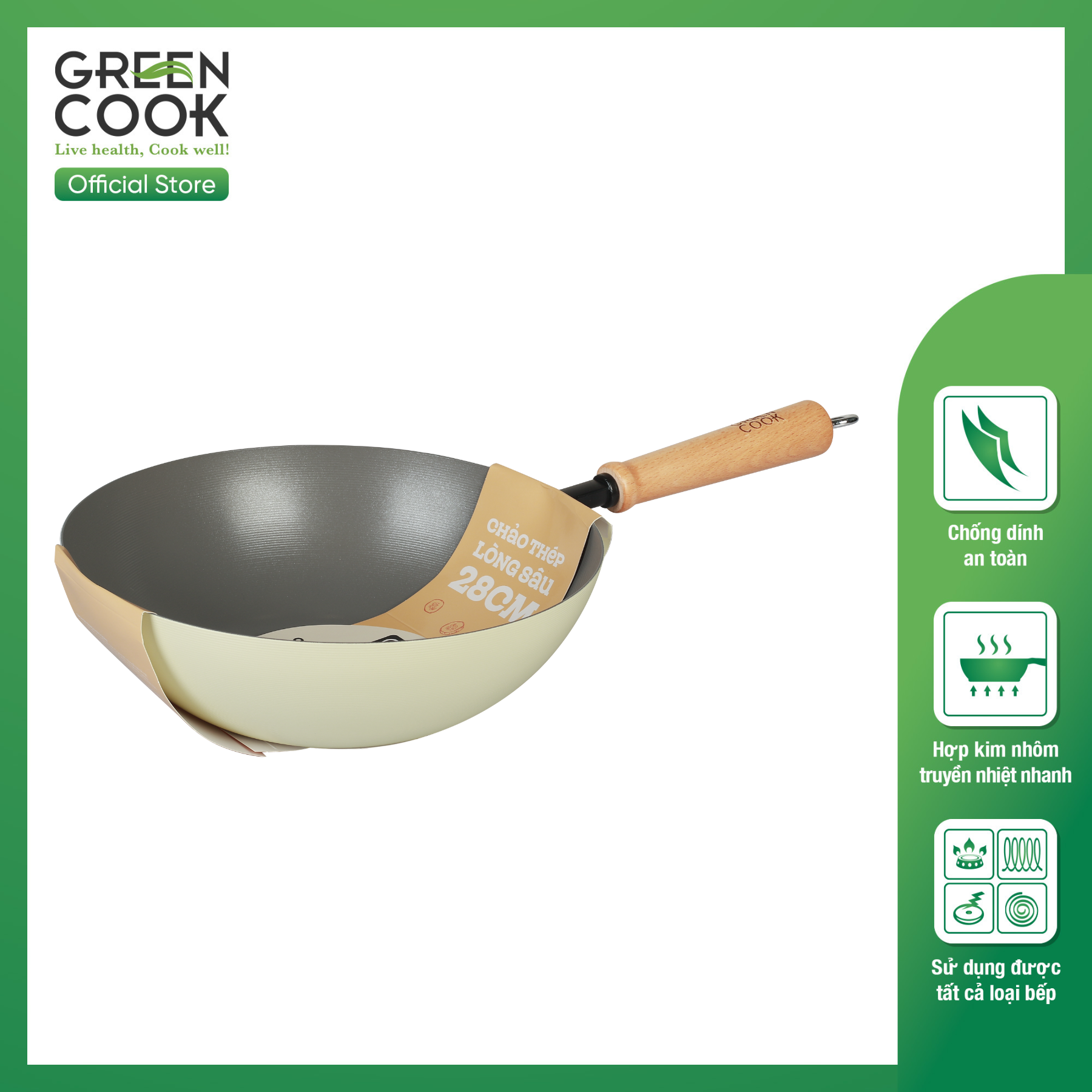 Chảo Thép Sâu Chống Dính 28 cm Green…