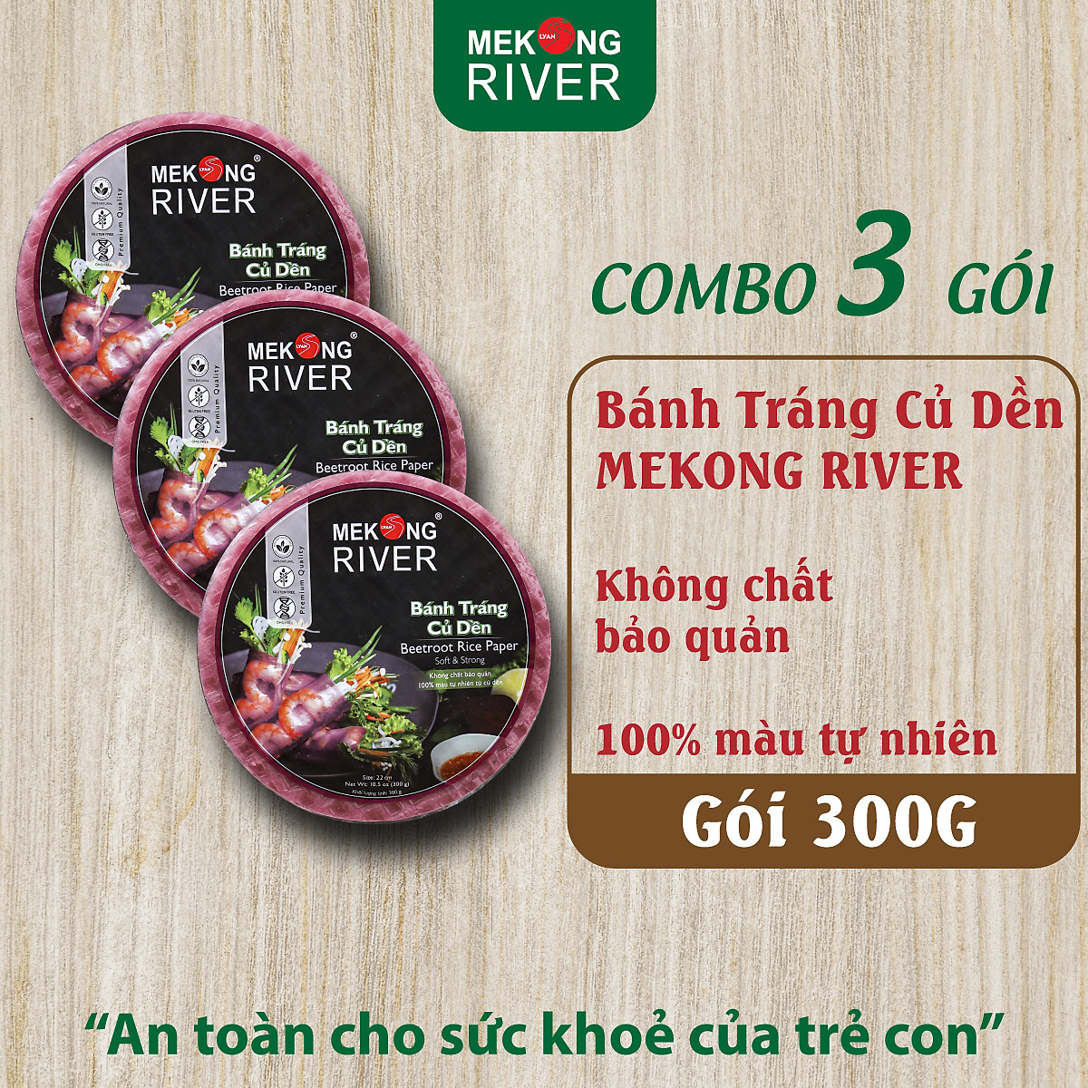 Combo 3 gói Bánh Tráng MeKong River Củ Dền - 16cm