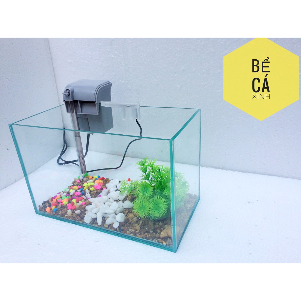 Bể cá mini để bàn 30x15x15 cm +lọc thác  (Tặng phụ kiện trang trí)