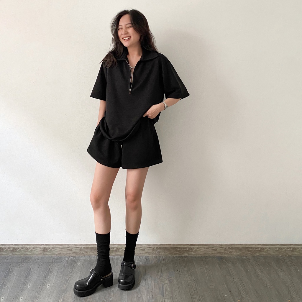 HIGHCHIC - ALL-BLACK SET SHORT VERSION - HIGHCHIC - Gấm mềm dập gân