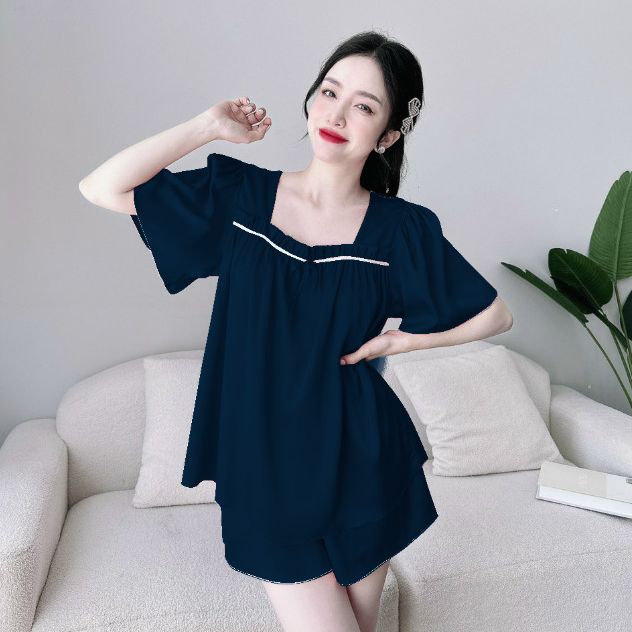 Bộ ngủ lụa bigsize đồ mặc nhà cho nữ 50-100kg mềm mát cổ vuông chất lụa latin đồ măc hè