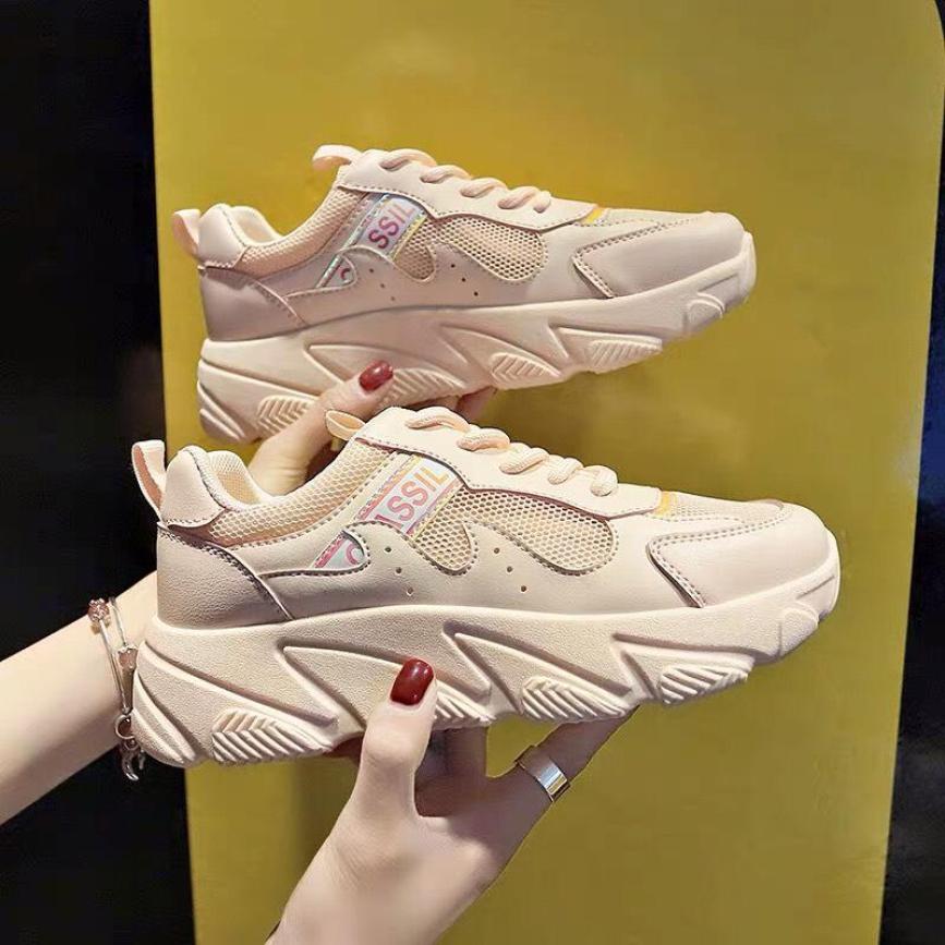 Giày thể thao sneaker nữ SSIL màu trắng màu kem màu hồng chất da siêu đẹp phong cách hàn quốc độn đế cao bts phối màu hot 2019 giá rẻ dưới 100k giá rẻ