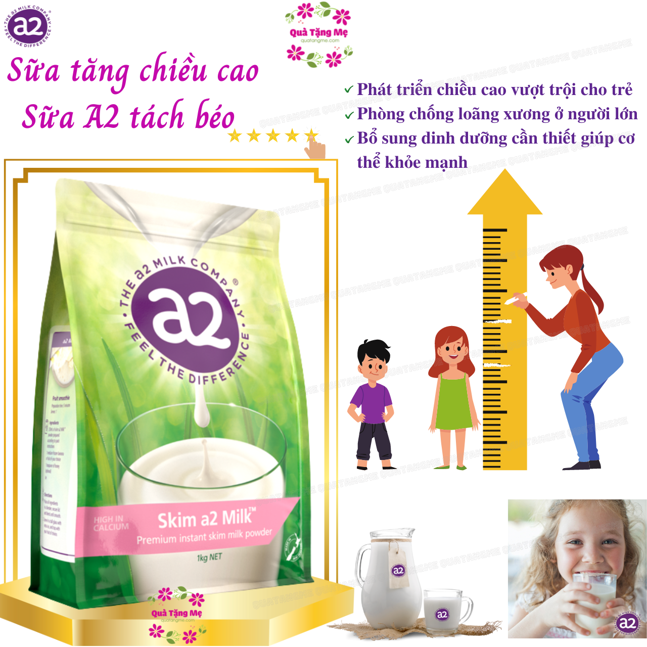 Sữa Tươi A2 Tách Béo Dạng Bột (Sữa Tươi A2 Skim milk) - Gói 1 Kg
