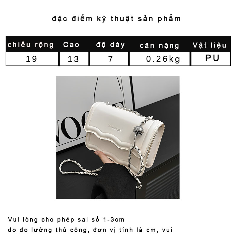 Túi da đeo chéo mới vuông túi đeo vai nữ dây chuỗi nhỏ Gợn Sóng Họa Tiết Sang Trọng đẹp Thời Trang xách