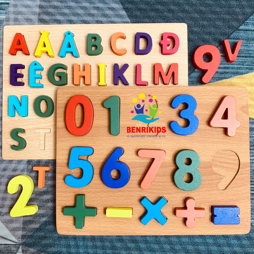 Đồ play wooden alphabet Vietnamese in casual, printed flower embossed for baby (Vietnam), đồ wooden play smart for baby develop logical thinking, educational toys benrikids