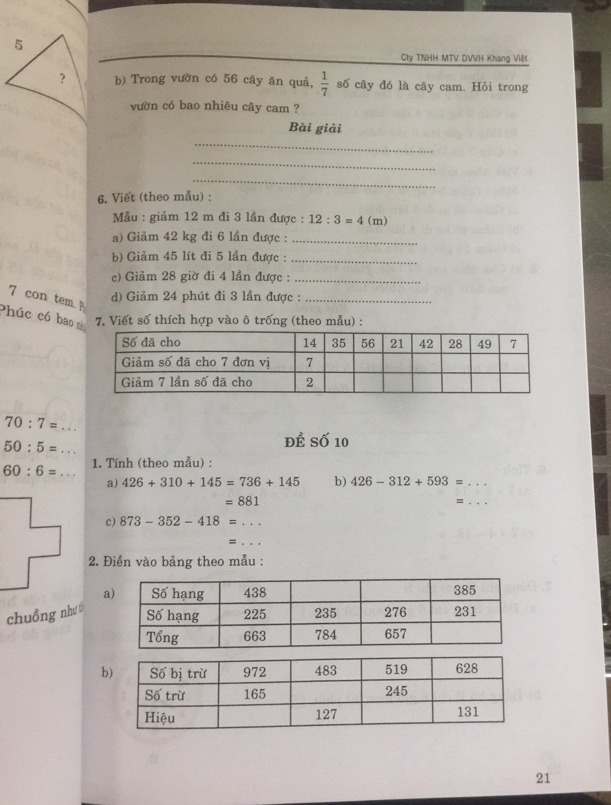 100 Đề kiểm tra Toán 3