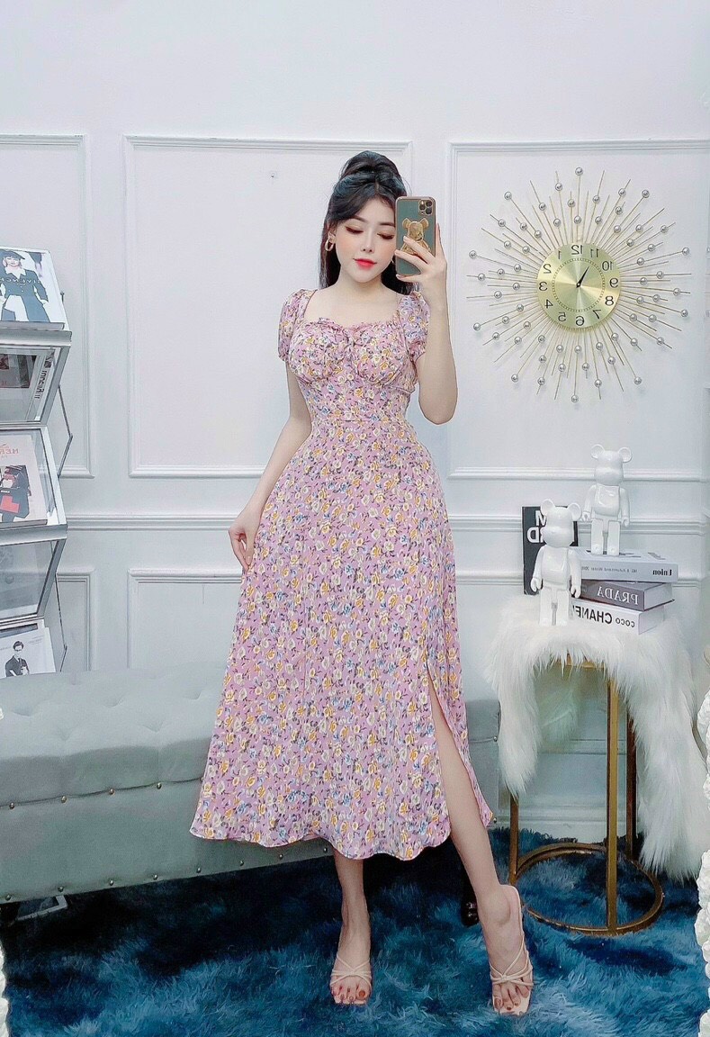 ĐẦM HOA NHÍ XẺ TÀ, chất lụa mềm mịn, siêu đẹp LT