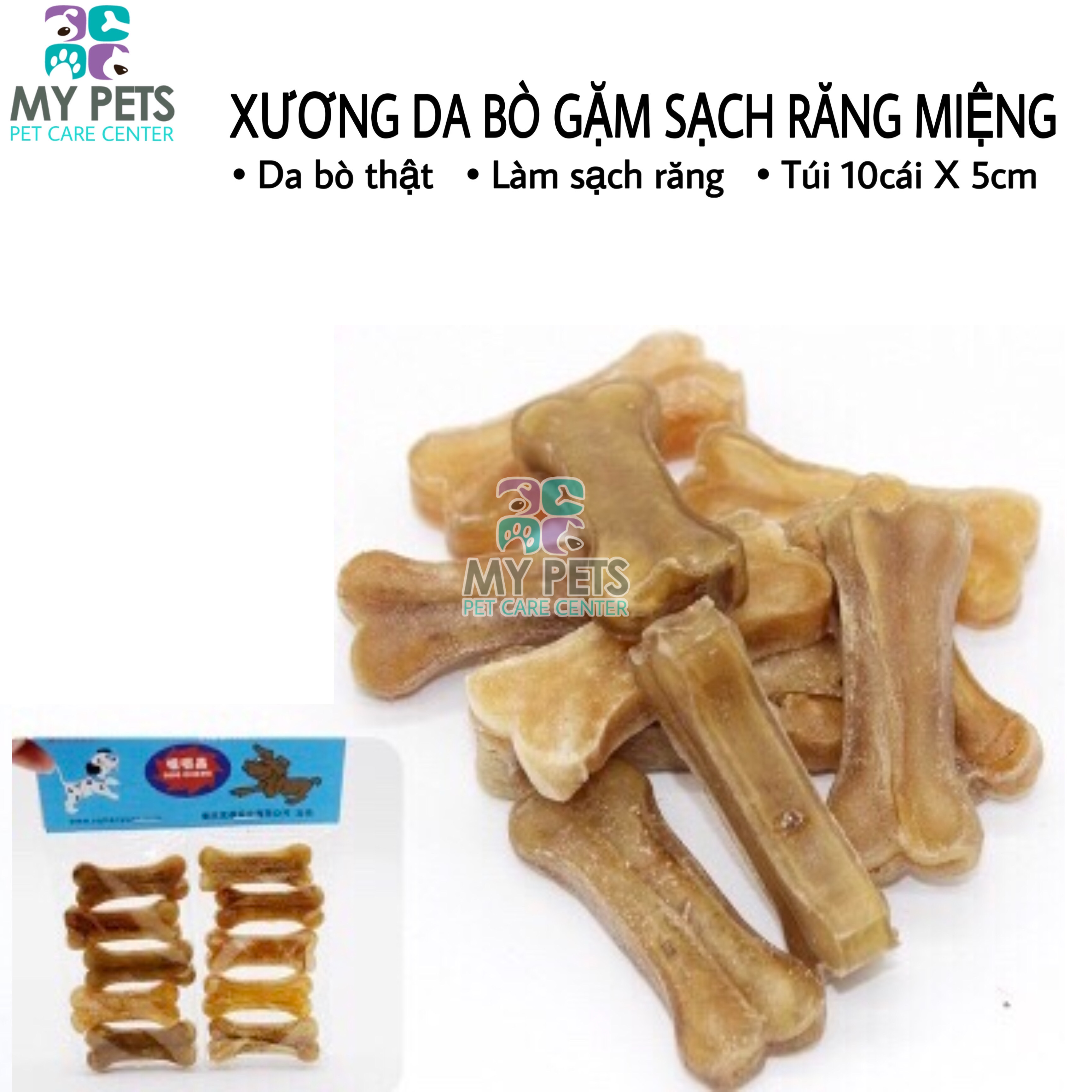 Xương da bò cao cấp dành cho chó gặm sạch răng, khử mùi hôi miệng - Túi 10 chiếc 5cm